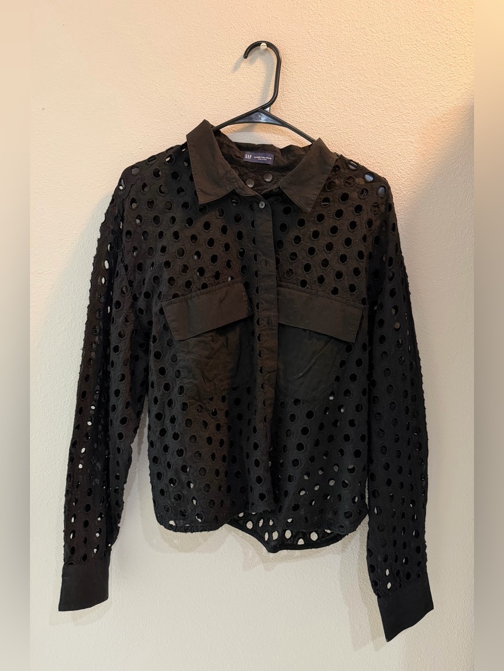 GAP Black Eyelet Button-Down Shirt